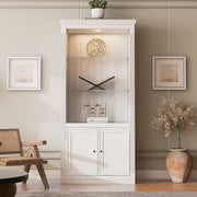 78.75 H 4-Tier Display Shelf, With 5-Colors Dimmable Ceiling Light, Freestanding Farmhouse Bookcases With Storage & Doors, Bookshelf With Adjustable Glass Shelves For Home & Office - White
