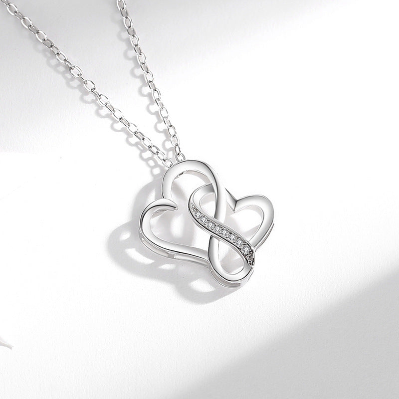 S925 Sterling Silver Lettering Double Heart Necklace