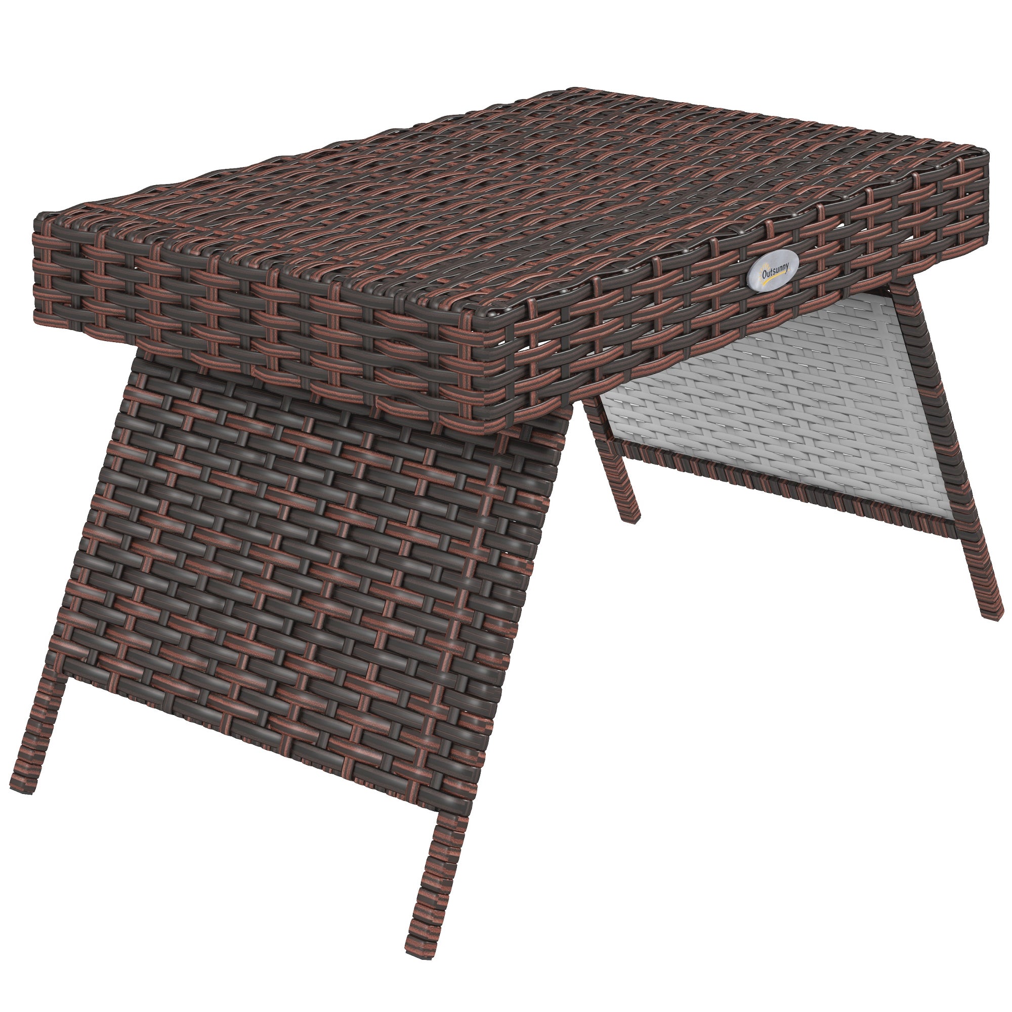 Folding Rattan Side Table, Outdoor End Table, Hand Woven PE Rattan Coffee Table for Balcony, Backyard, Garden, Lawn, Courtyard, Brown