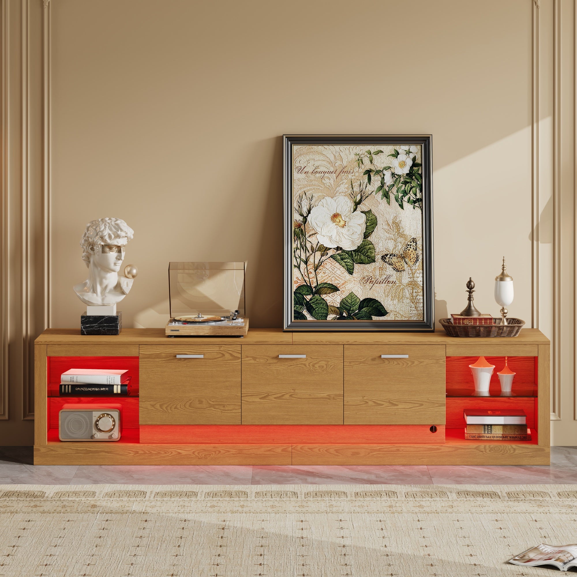 78 Modern TV Stand With 6 Cabinets& 2 Open Compartments, Entertainment Center For TVs Up To 90, Television Console For Living Room, Bedroom, Home Theatre