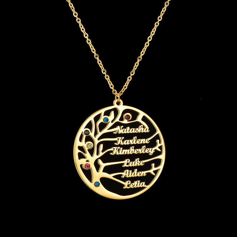 Personalized Stainless Steel Golden Tree of Life Custom Name Necklace