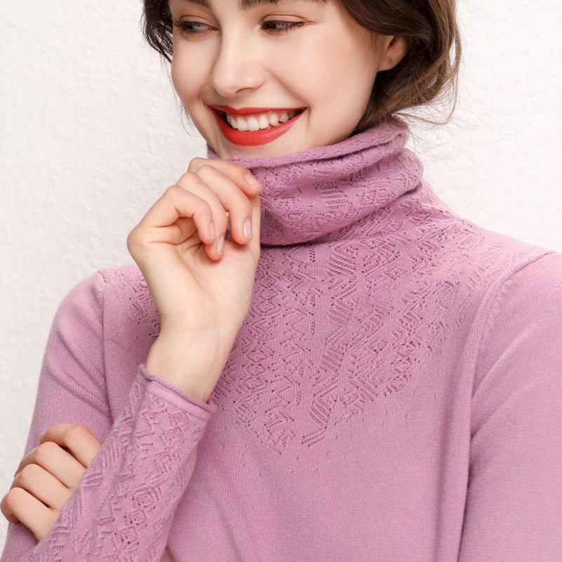 Hollow Pile Neck Turtleneck Loose Sweater