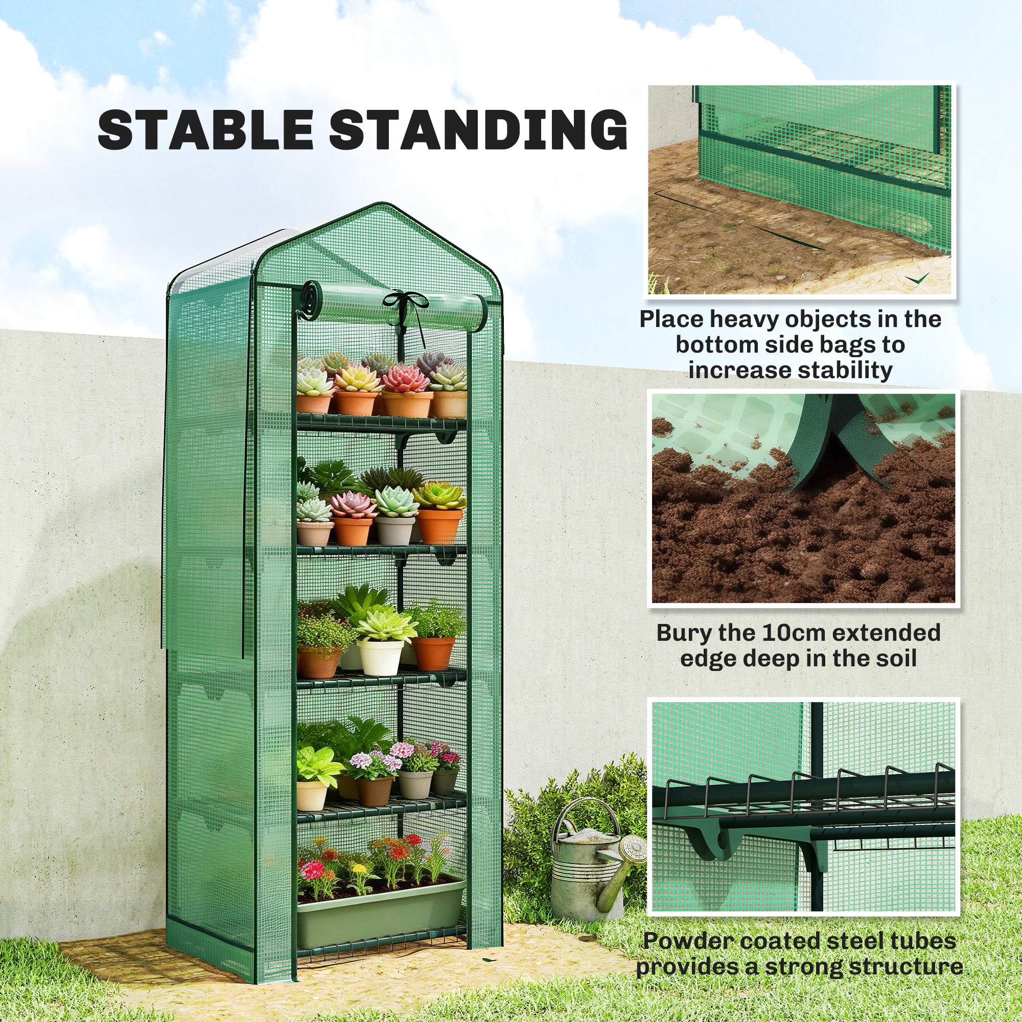 Mini Greenhouse with Screen Roof, 5 Tier Portable Small Greenhouse with High Strength PE Cover, Green