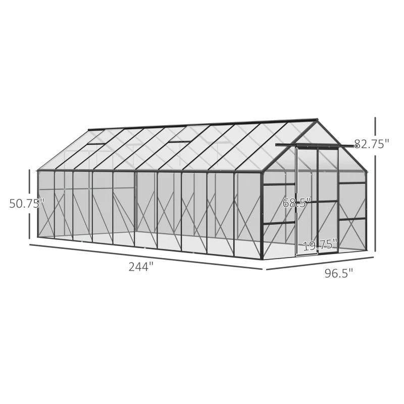 Aluminum Greenhouse Polycarbonate Walk-in Garden Greenhouse Kit With Adjustable Roof Vent,Multiple Packages Shipped. Please Pay Attention To The Dimensions And Weight In The Details.