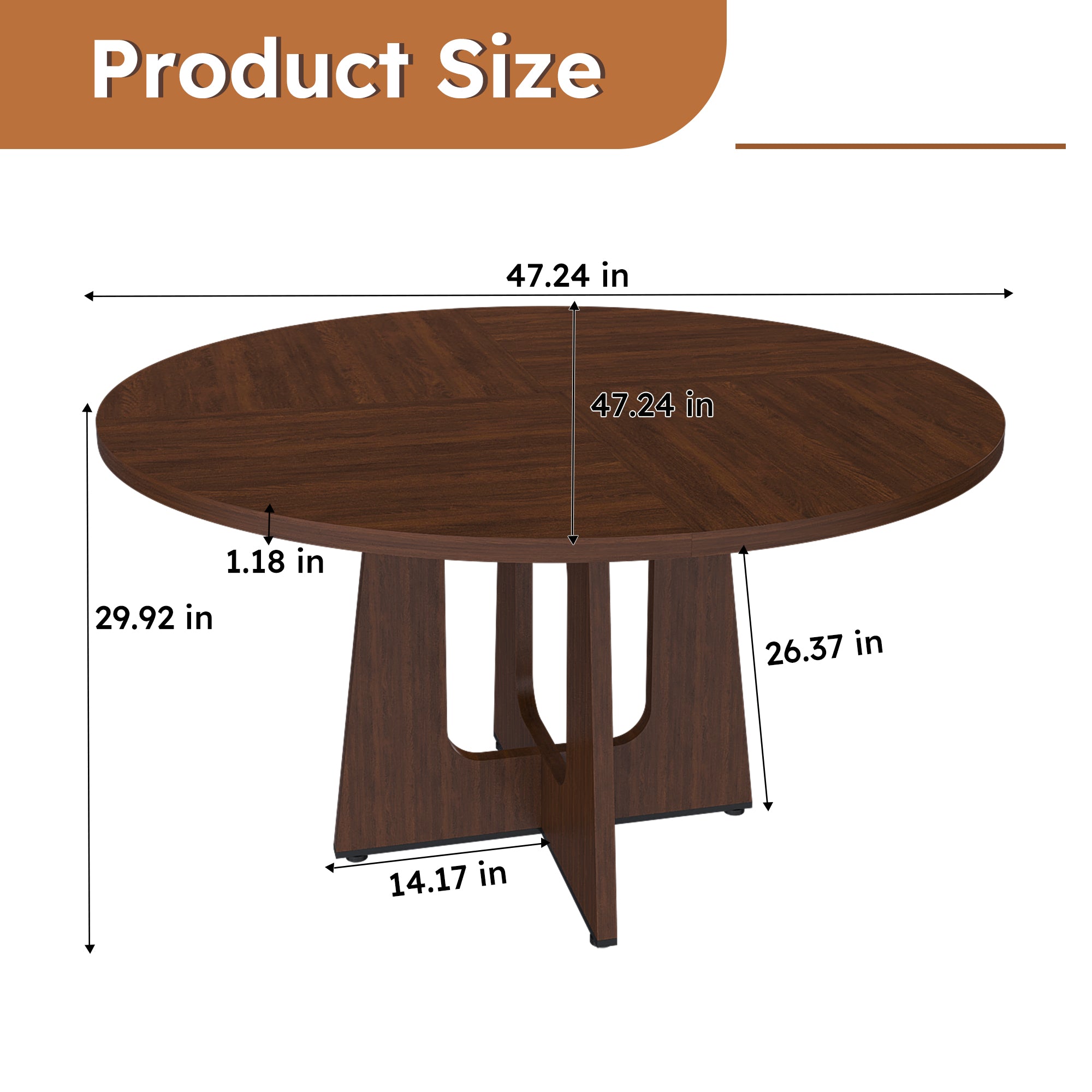Round Dining Table For 4 - 47 Inch Farmhouse Kitchen Table  MDF Circle Table With Wood Grain Finish  300lb Weight Capacity  Easy Assembly For Dining Room  Kitchen  Living Room - Spiced Round Table