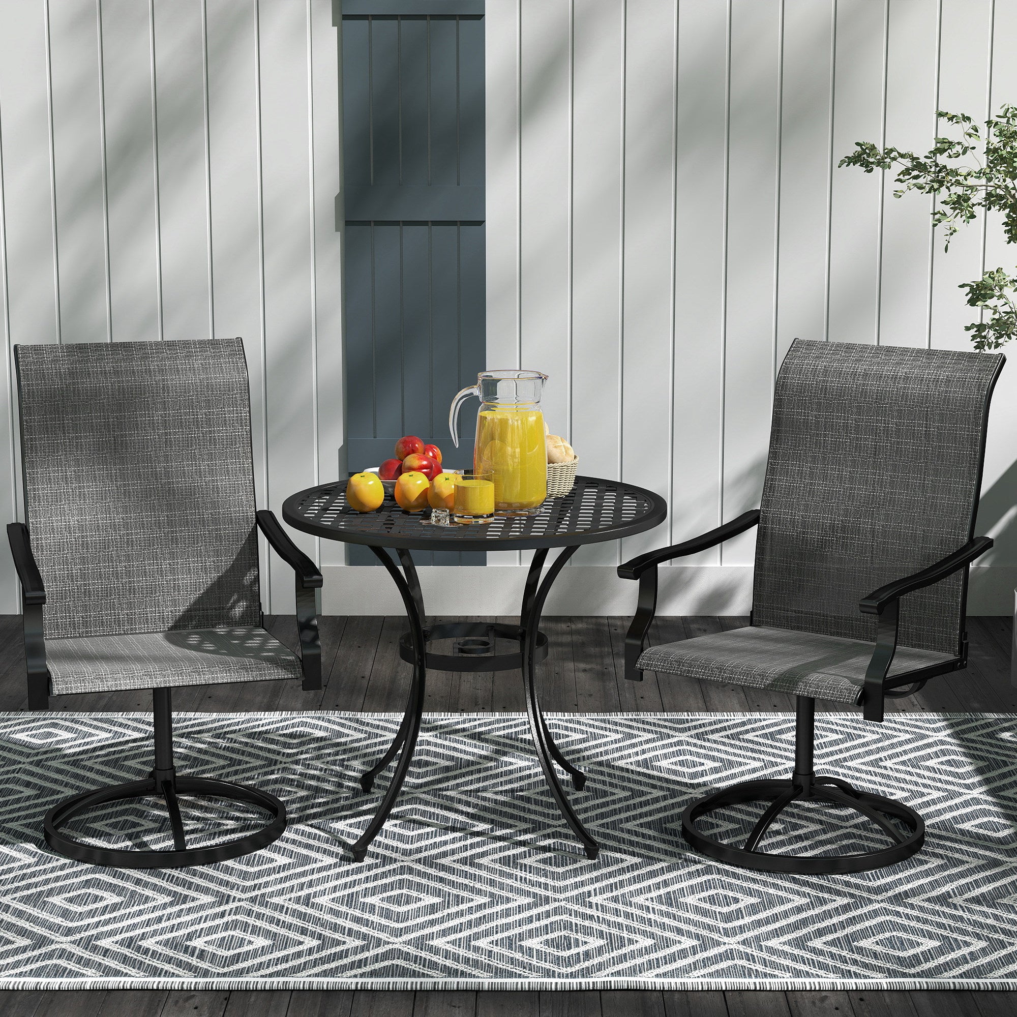 Patio Swivel Chairs Set of 2, High Back Patio Dining Chairs with All-Weather Mesh for Backyard, Lawn, Garden, Gray