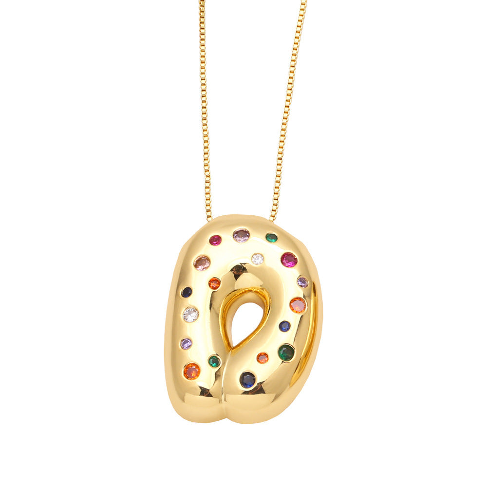 26 English Letter Necklace Gold-plated Inlaid Color