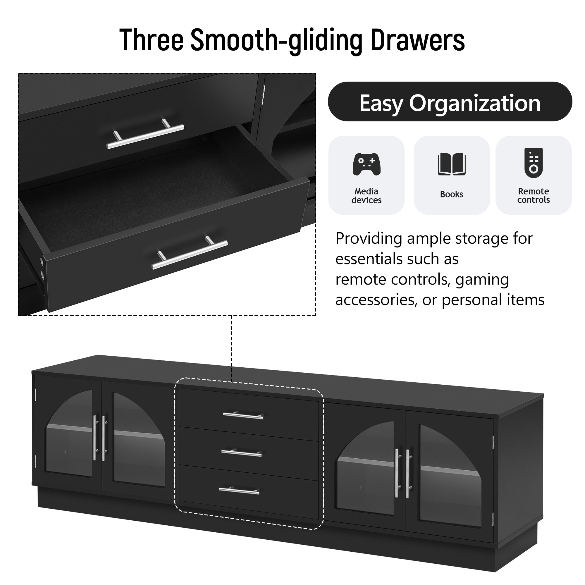 VIBE HAUS 68.9' Modern Minimalist TV Stand For TVs Up To 75 Inches, Entertainment Center Media Console Cabinet With Adjustable Shelves For Living Room
