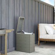 17-Gallon Small Deck Box, Wicker Outdoor Storage Box with Acacia Wood Top for Patio Cushions and Garden Tools, Gray