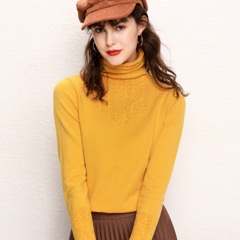 Hollow Pile Neck Turtleneck Loose Sweater