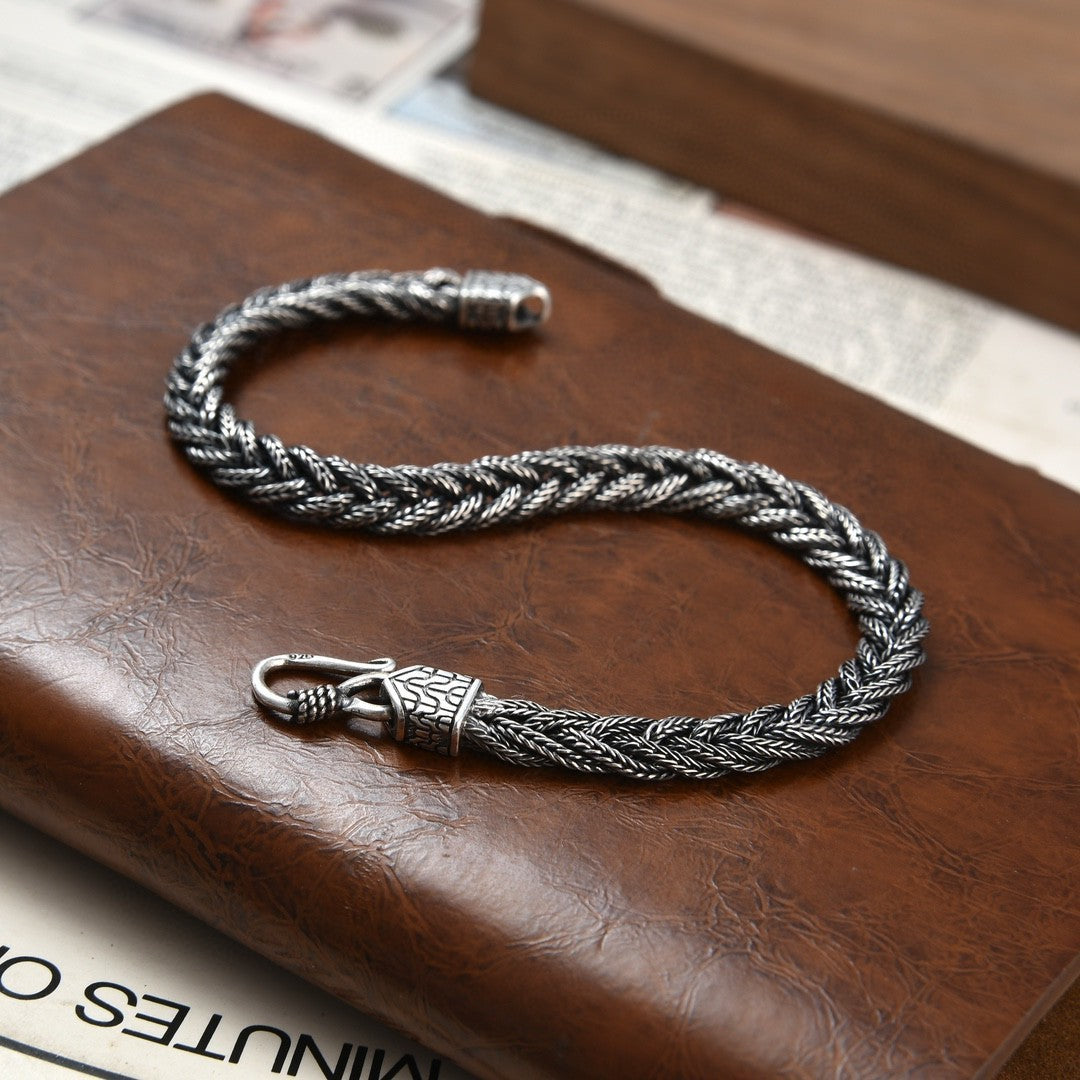 New 925 Silver Hand Weaving Bracelet Men