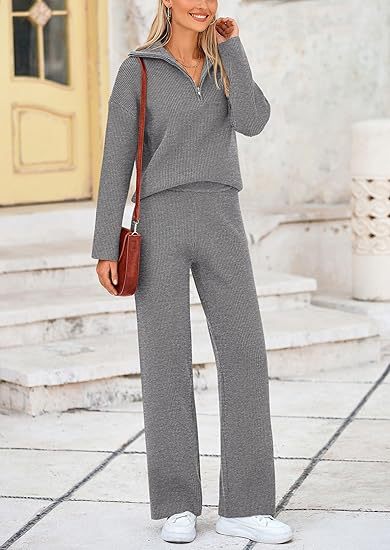 European And American Autumn And Winter Knitting Two-piece Set Casual And Comfortable Half-open Zipper And Lapel Sweater