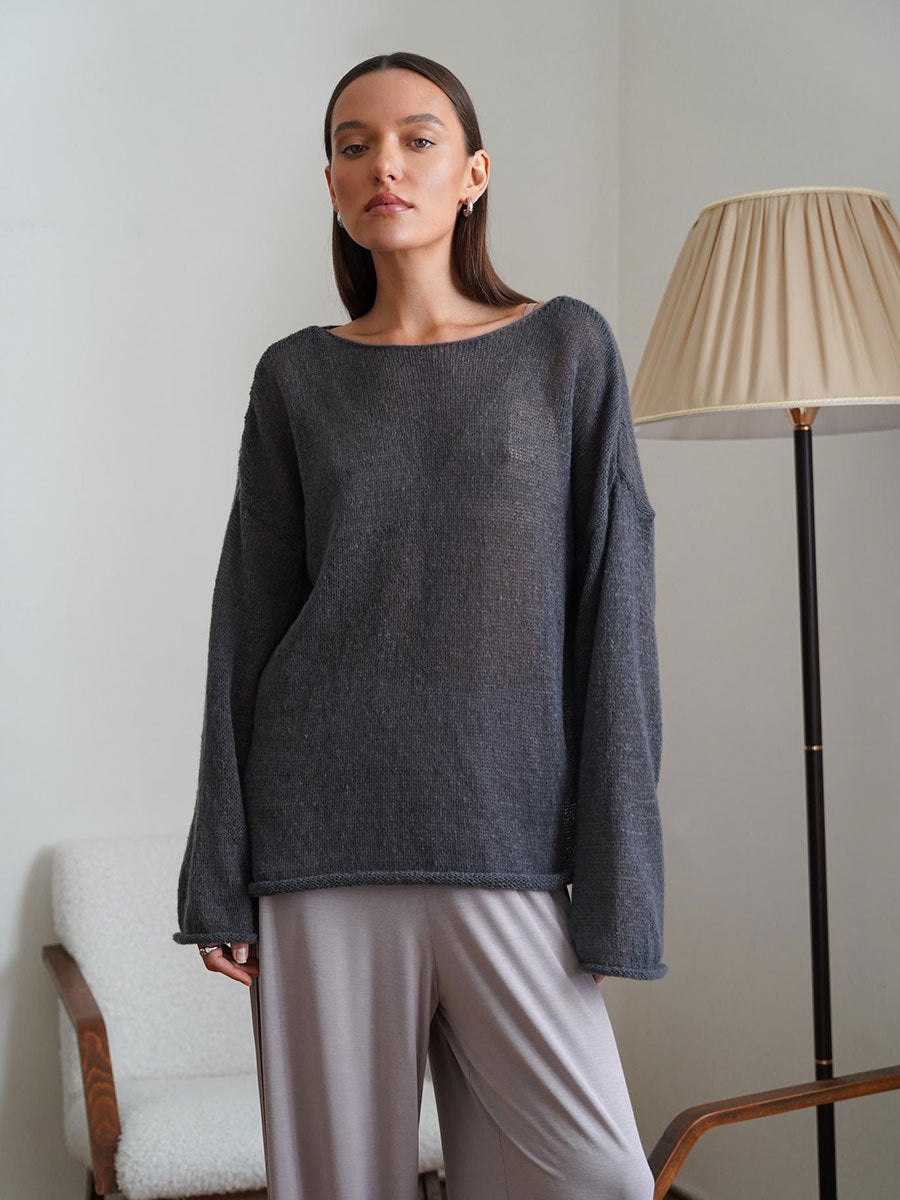 Hollow Sweater Thin Scoop Bell Sleeve Women