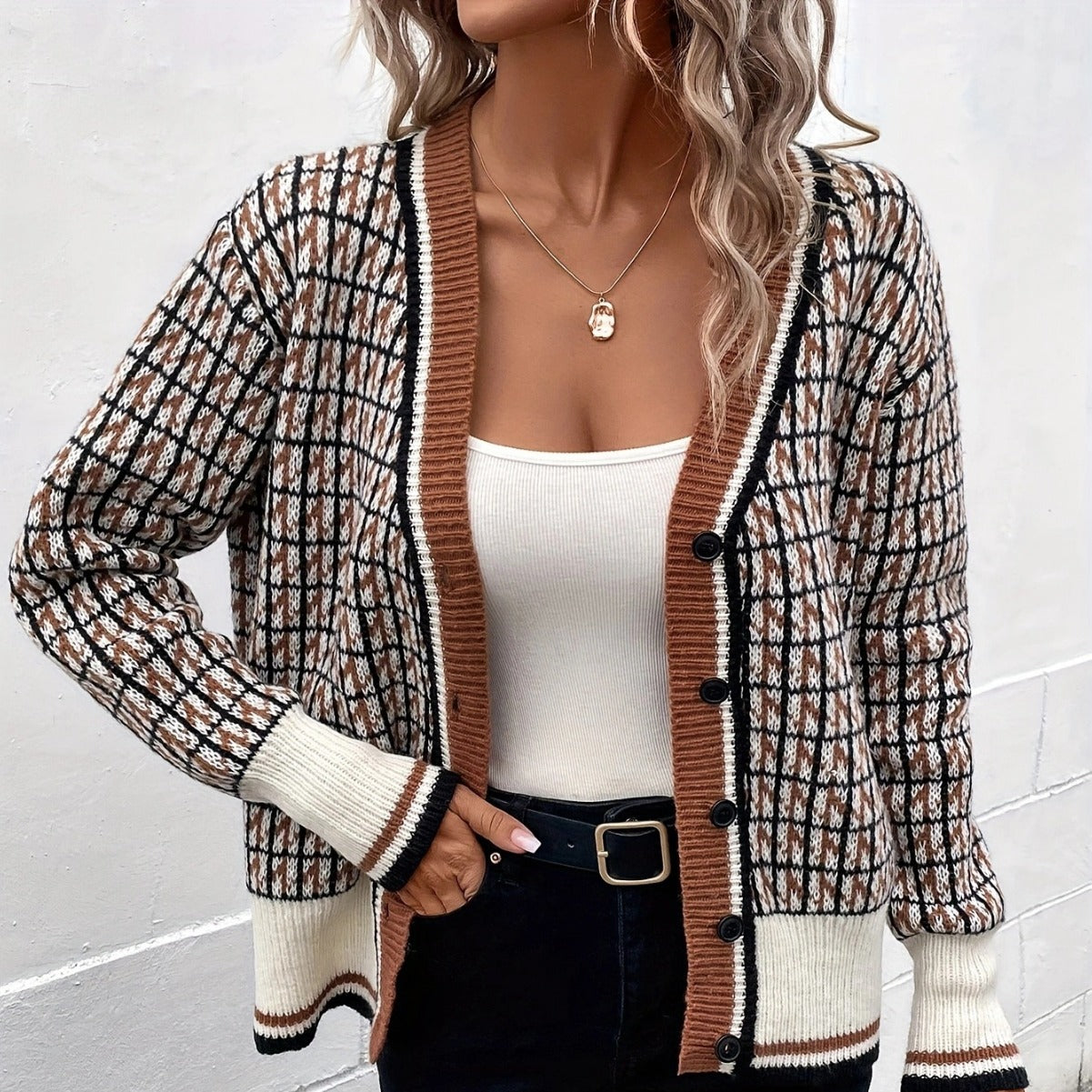 Knitted Cardigan Sweater Women's Coat V-neck