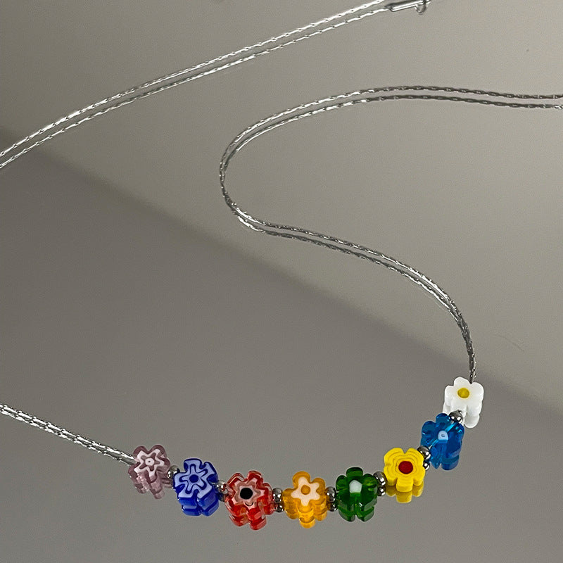 Women's Adjustable Glass Flower Necklace