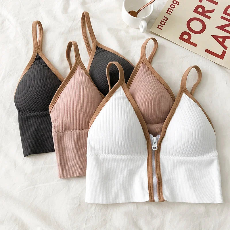 Seamless Sports Tank Top Wireless Underwear Padded Bra Bralette Vest Women Ziper Fly Cotton With Padded Sexy Lingerie Bras Tube