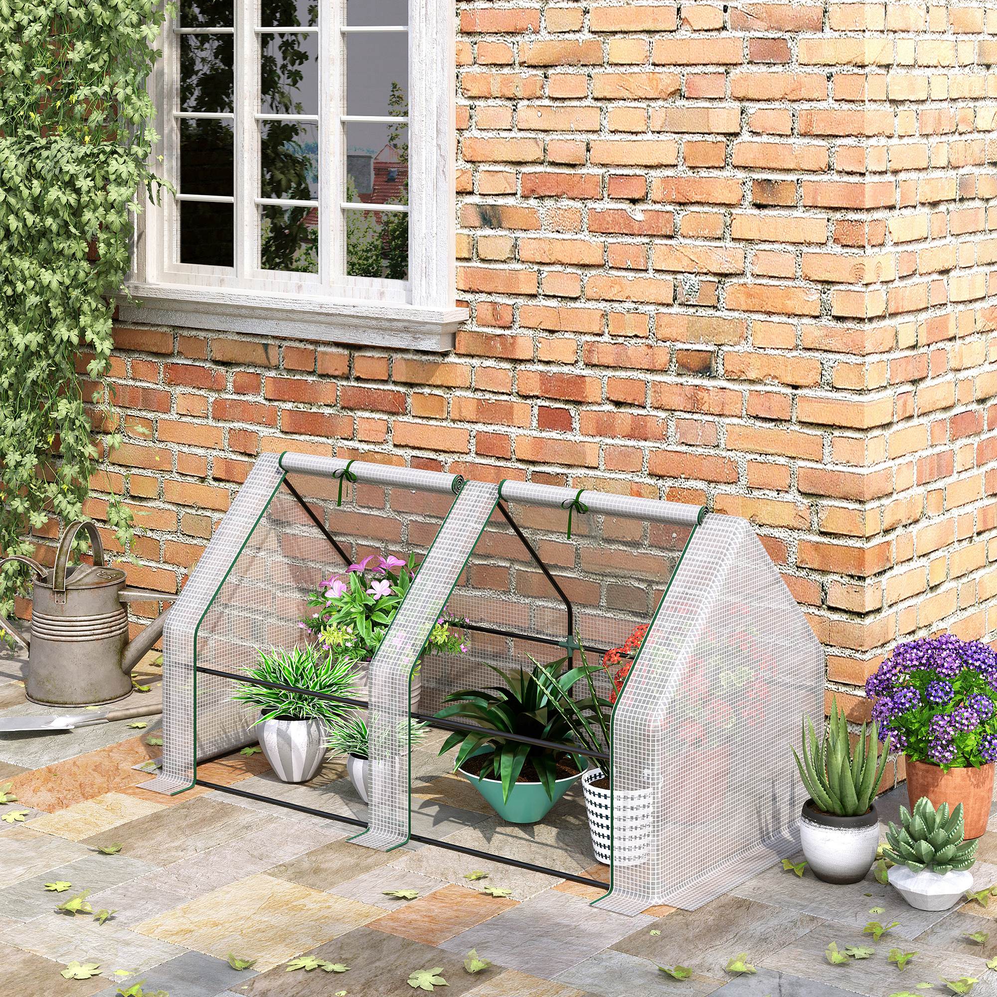 Portable Mini Greenhouse, Outdoor Garden with Large Zipper Doors and Water/UV PE Cover, 6' x 3' x 3', White
