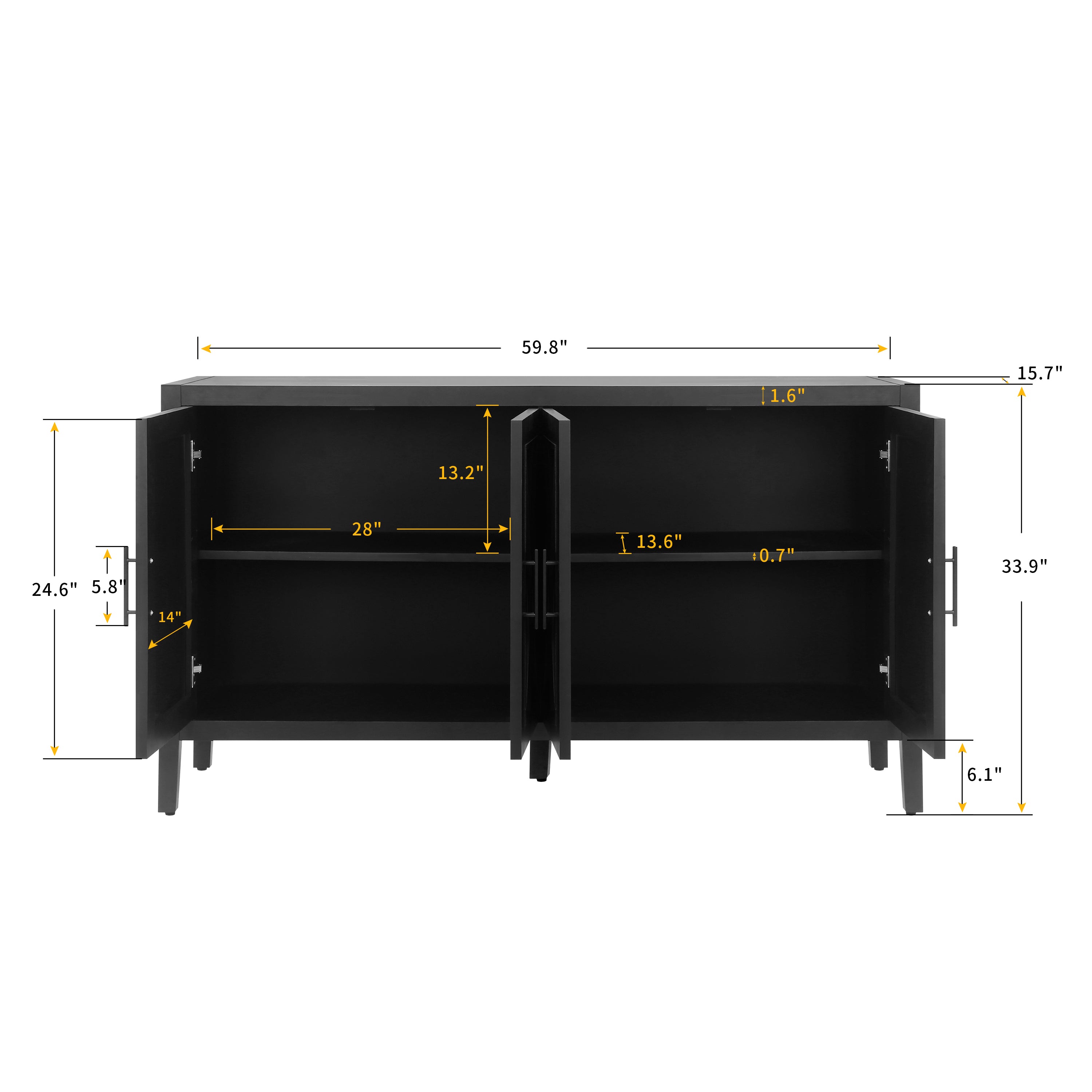 60 Inches Modern Farmhouse Accent Cabinet With 4 Doors And Adjustable Shelf Wood Sideboard Buffet Cabinet Console Table Credenza Buffet Table For Kitchen Dining Room Entryway Hallway Antique Black