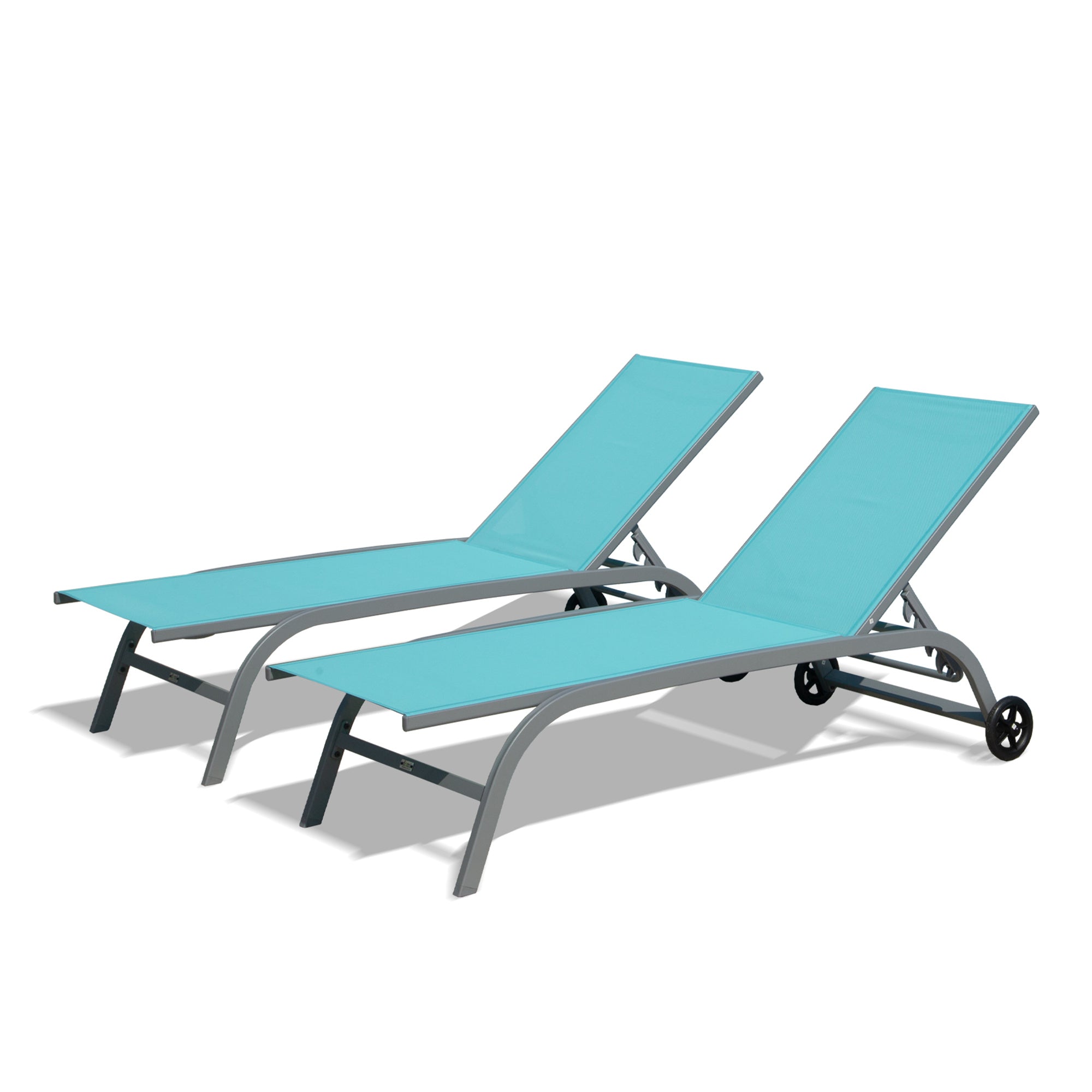 Chaise Lounge Outdoor Set Of 2, Lounge Chairs For Outside With Wheels, Outdoor Lounge Chairs With 5 Adjustable Position, Pool Lounge Chairs For Patio,Beach,Poolside Lake Blue,2 Lounge Chairs