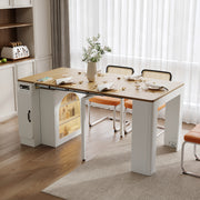 TREXM Extendable Dining Table With 3 Removable Middle Leaves  Mobile Rolling Island Table With Power Outlet  Saving-space Cabinet With Storage For Dining Room And Living Room  CREAM WHITE AND NATURAL