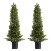 Artificial Topiary Cedar Trees, 36 Inch 2 Set Faux Pine Shrubs Plants, Fake Silk Tree Look Real, Easy Assembly For Decor Front Porch Outdoor Patio Garden Balcony Backyard Indoor Office