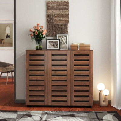 Shoe Cabinet, 5-Tier Shoe Storage Cabinet With Adjustable Shelves, Wooden Shoe Rack Organizer With Louvered Doors For Entryway, Hallway, Bedroom, Closet, Living Room