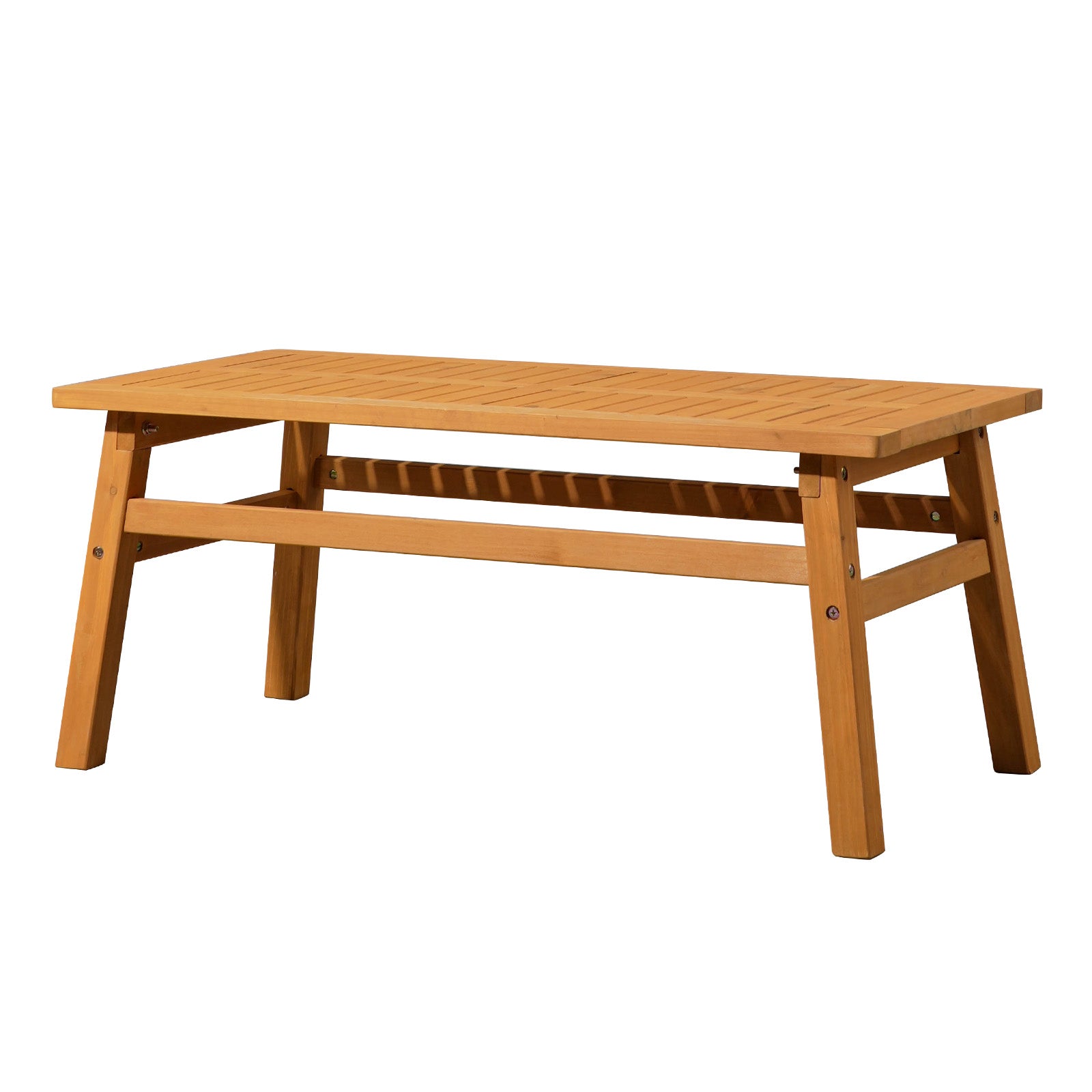 Outdoor Wood Coffee Table, 42inch Farmhouse Side Table For Patio, Solid Cedar Wood Accent Table With Slatted Tabletop For Garden Poolside Lawn Living Room, Teak Wood Finish