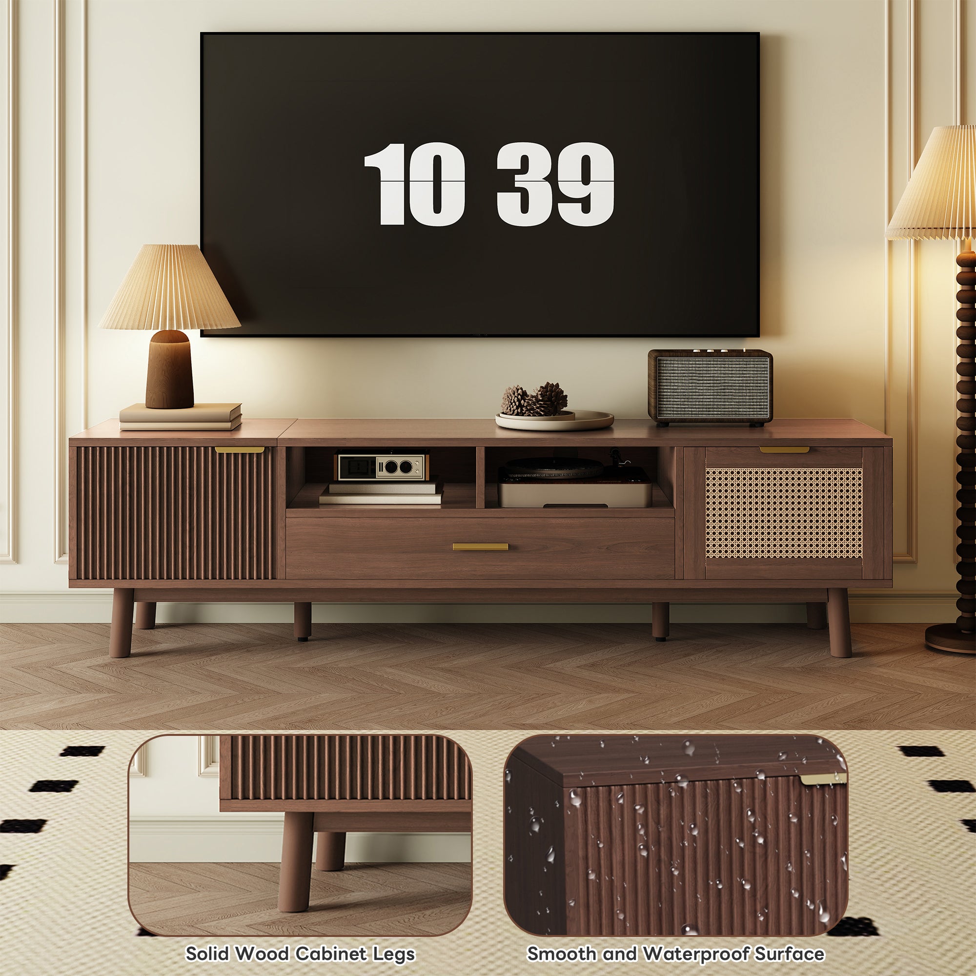 Wood Fashionable TV Stand For 75 TVs, TV Cabinet With Soft-Closing Door And Drop-Down Door Cabinet, Modern TV Consoles For Living Room, Bedroom