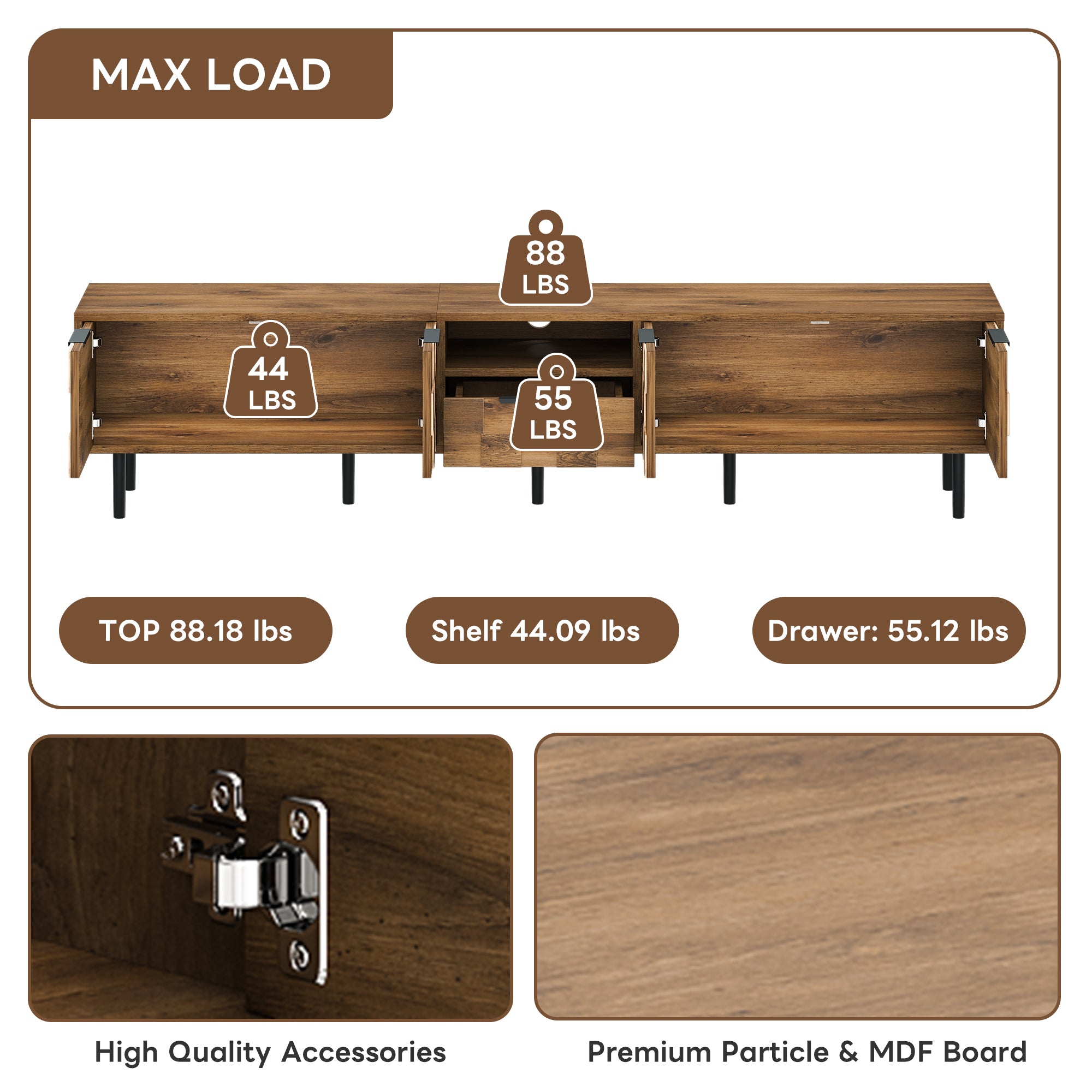 78 TV Stand For 85 75 65 Inch TV, TV Consoles For Living Room, Entertainment Center Wood TV Media With Storage