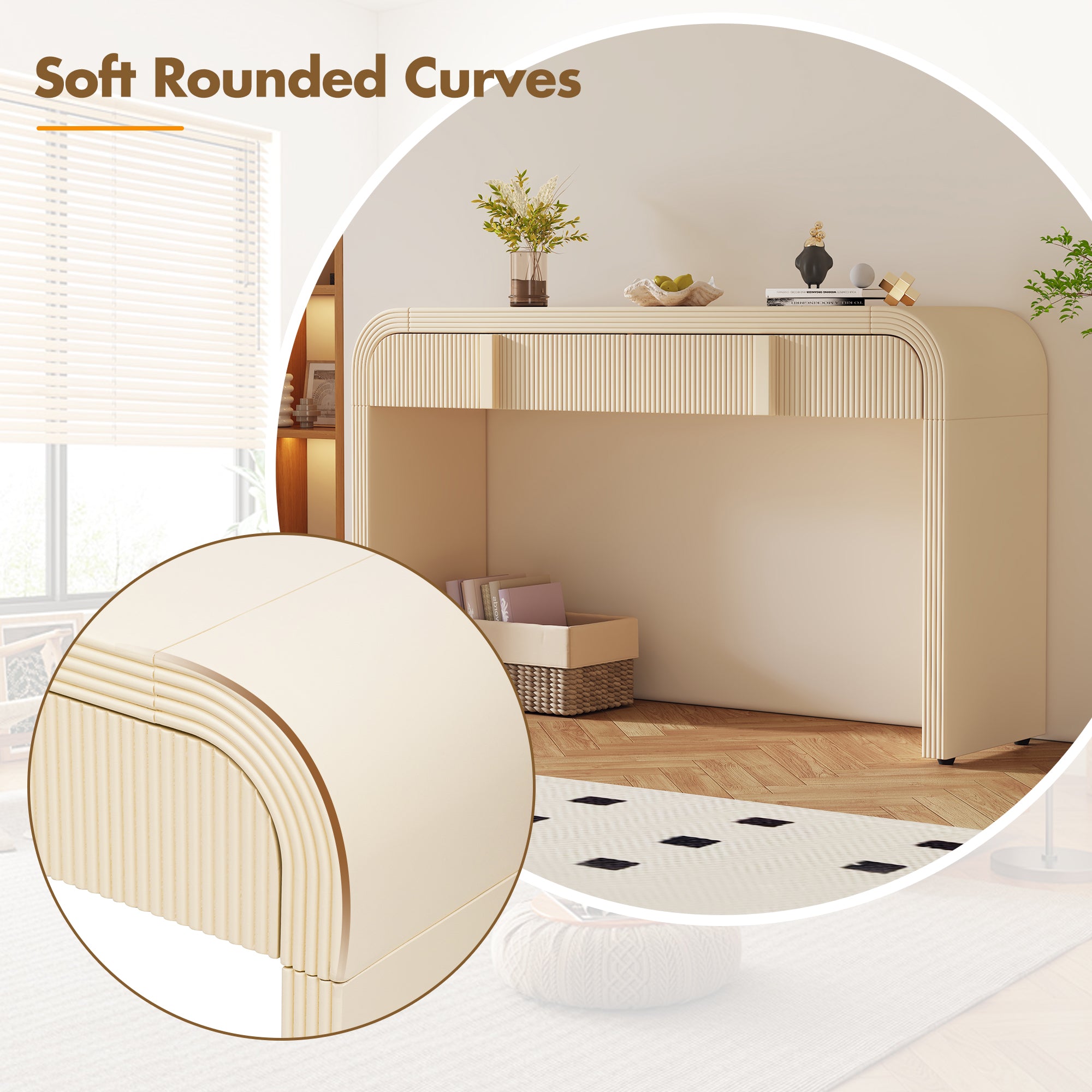 TREXM Modern Console Table With 2 Storage Drawers  Fluted Entryway Table With Rounded Silhouette For Hallway Living Room And Entryway  Apricot Cream