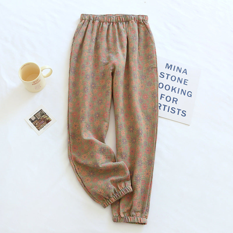 Retro Yarn-dyed Jacquard Women's Pure Cotton Pajama Pants