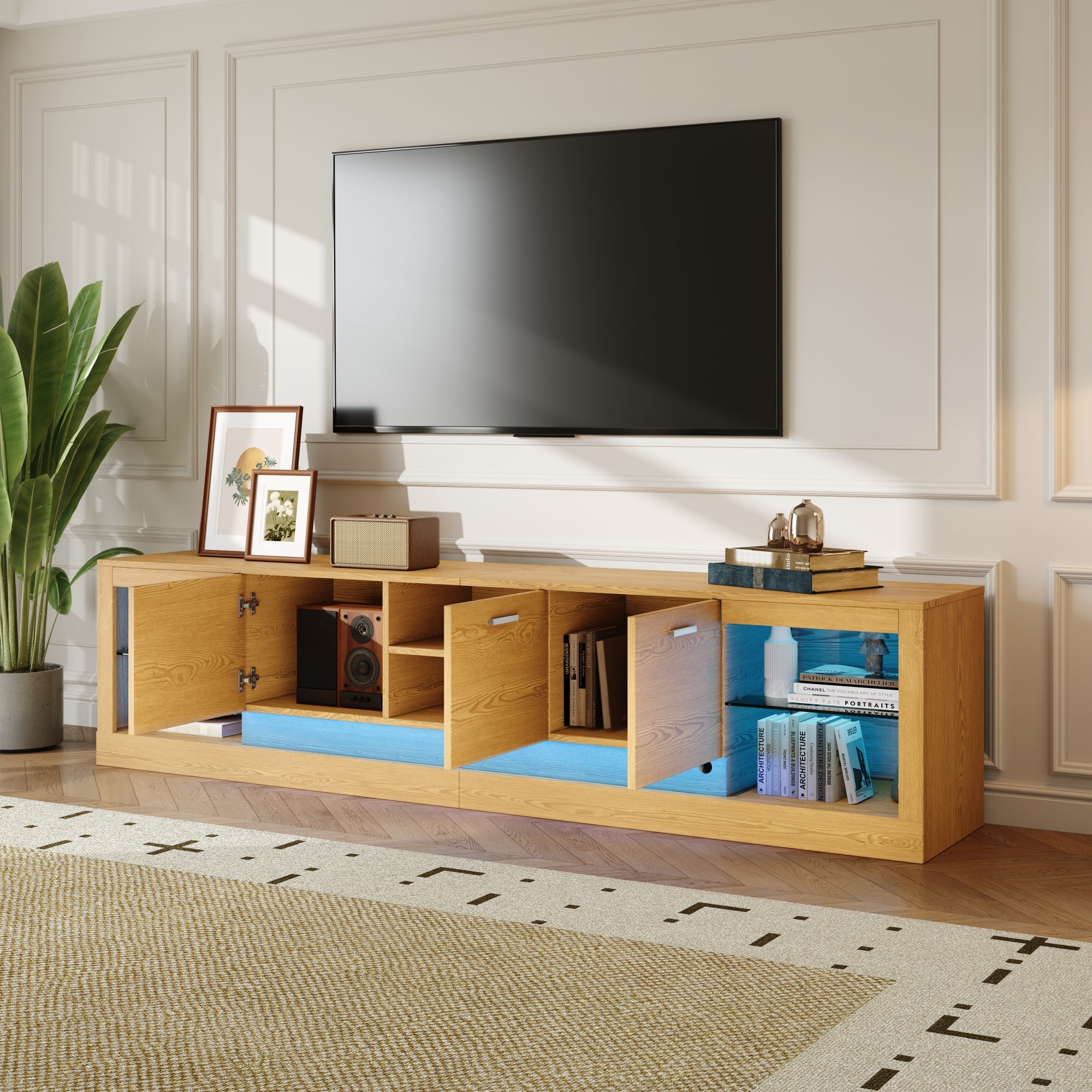 78 Modern TV Stand With 6 Cabinets& 2 Open Compartments, Entertainment Center For TVs Up To 90, Television Console For Living Room, Bedroom, Home Theatre