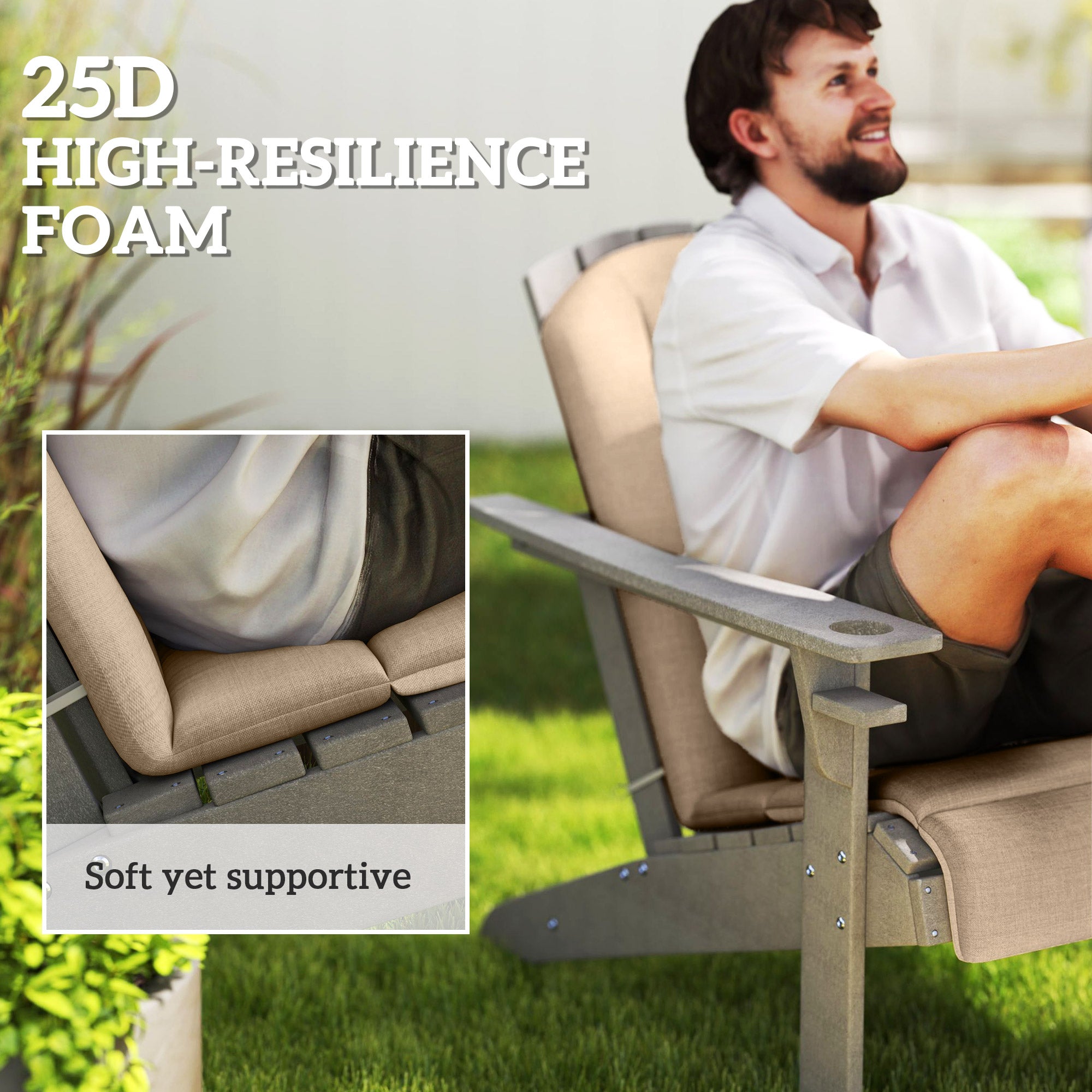 Set of 4 Outdoor Chair Cushions, High Back Adirondack Chair Cushion with Ties, High-Density Foam, Beige