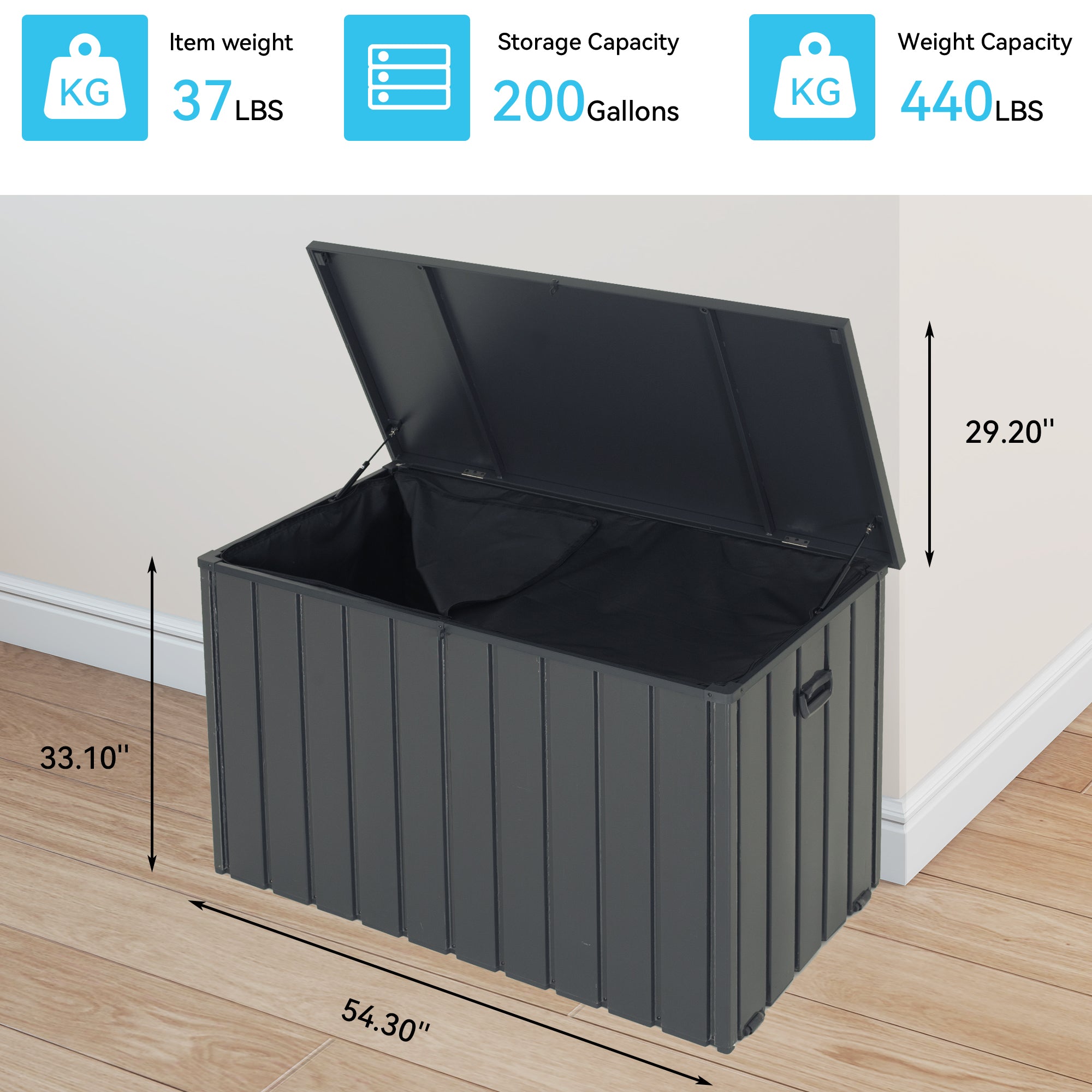 Outdoor Storage Box, 200 Gallon Metal Deck Box Built-in A Oxford Fabric Storage Bag, Lockable & Waterproof Outside Patio Storage Box - Gray