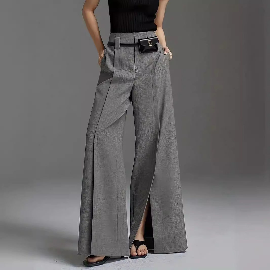 Fashion Casual Slit Solid Color Wide-leg Suit Pants