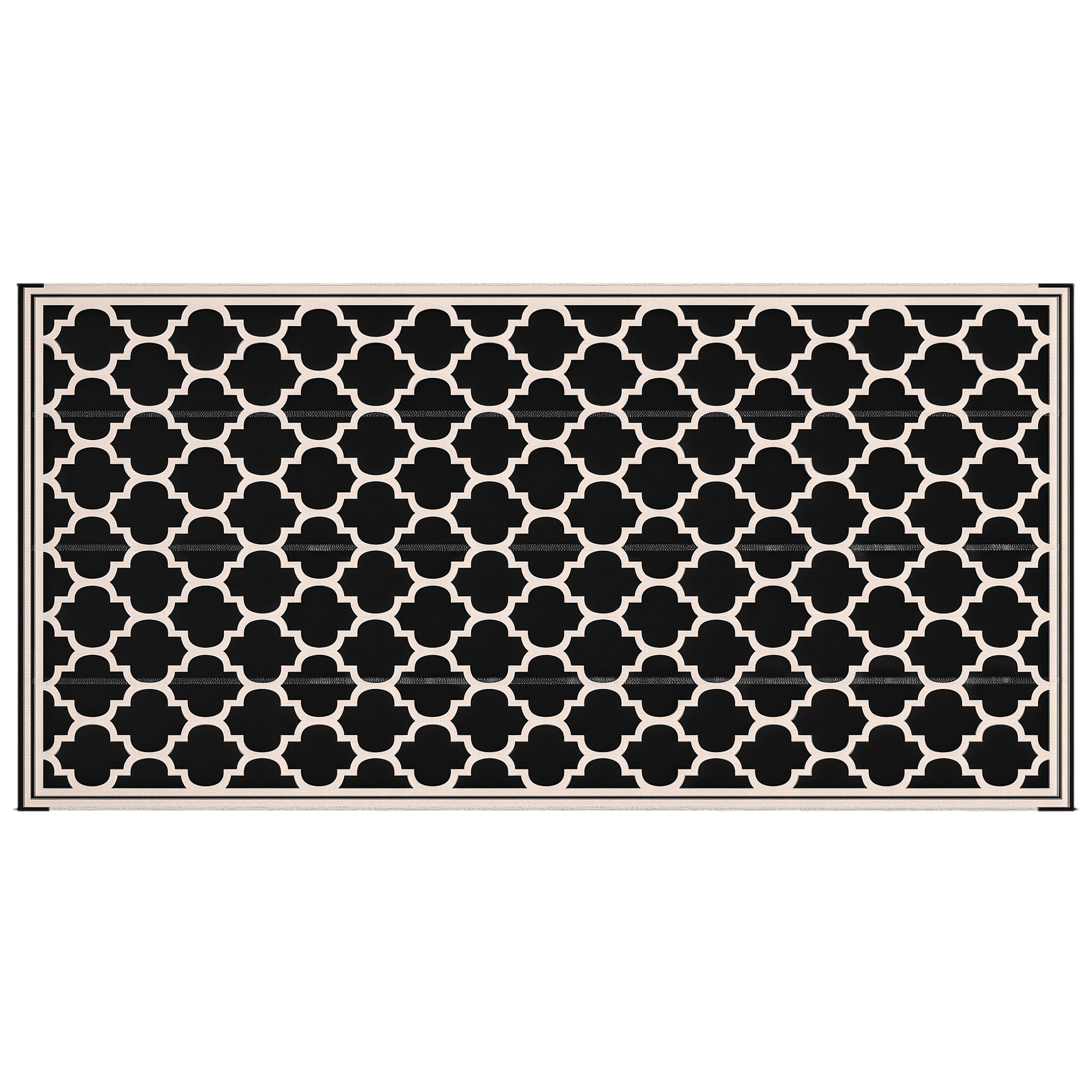 Reversible Outdoor Rug, 9' x 18' Waterproof Plastic Straw Floor Mat, Portable RV Camping Carpet, Large Floor Mat for Deck, Backyard, Picnic, Beach, Black & Beige