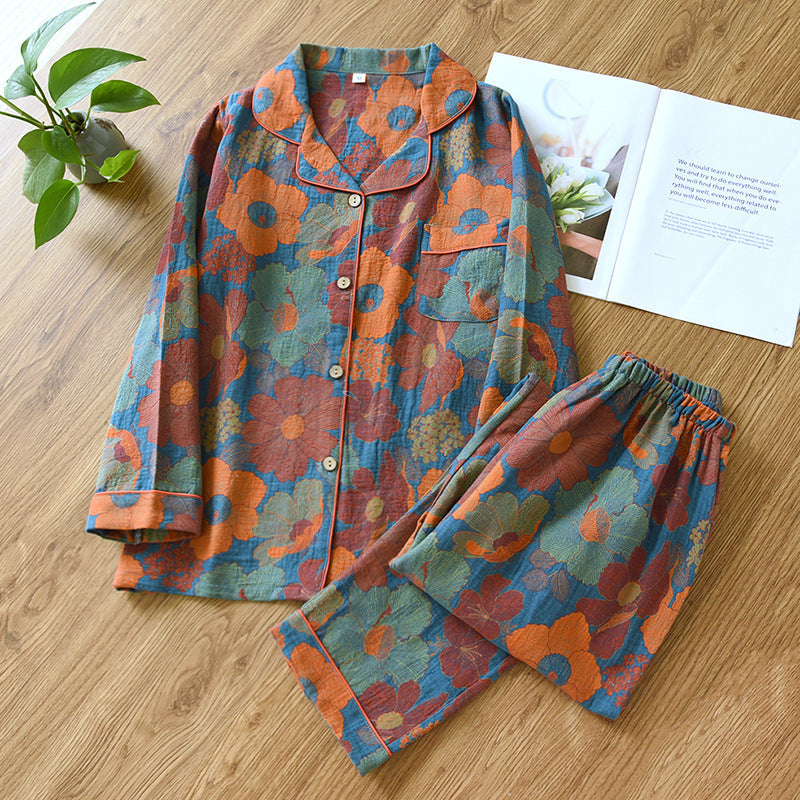 Retro Pajamas Yarn-dyed Cotton Leisure Home Wear Suit