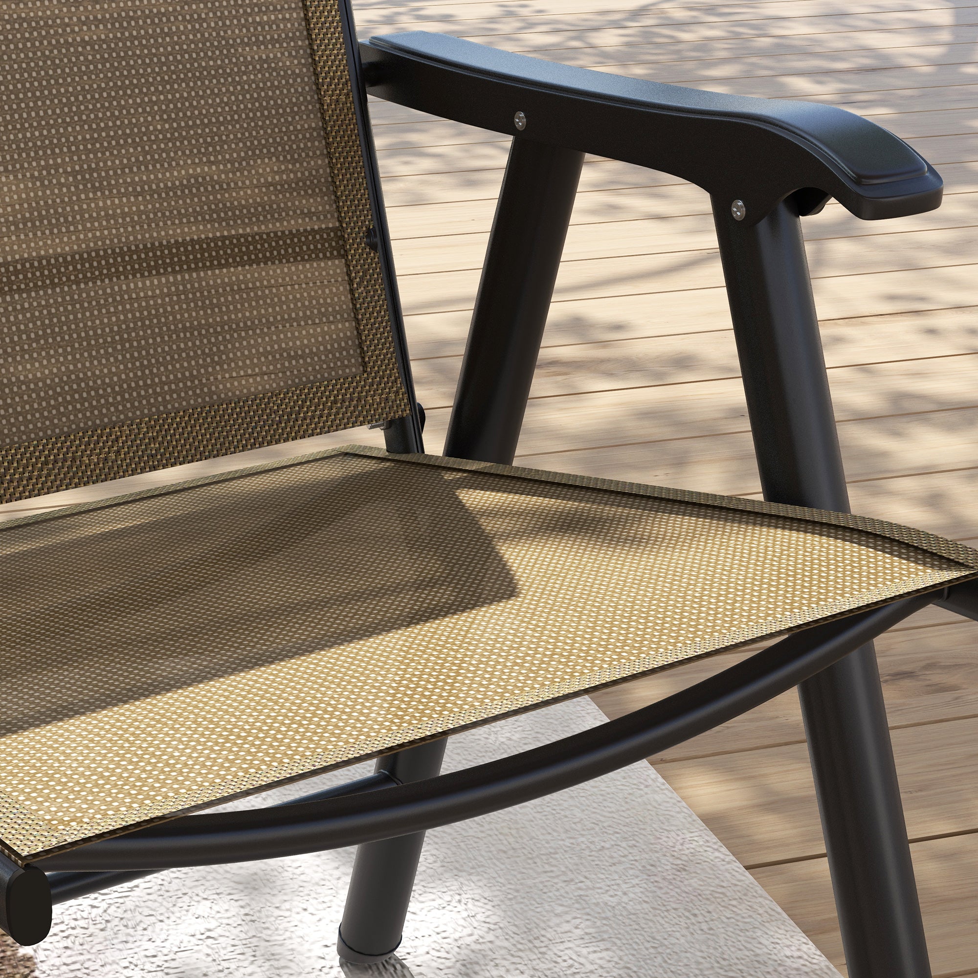 Set of 4 Outdoor Folding Chairs, Stackable Patio Dining Chairs with Armrests, Metal Frame, Light Mixed Brown