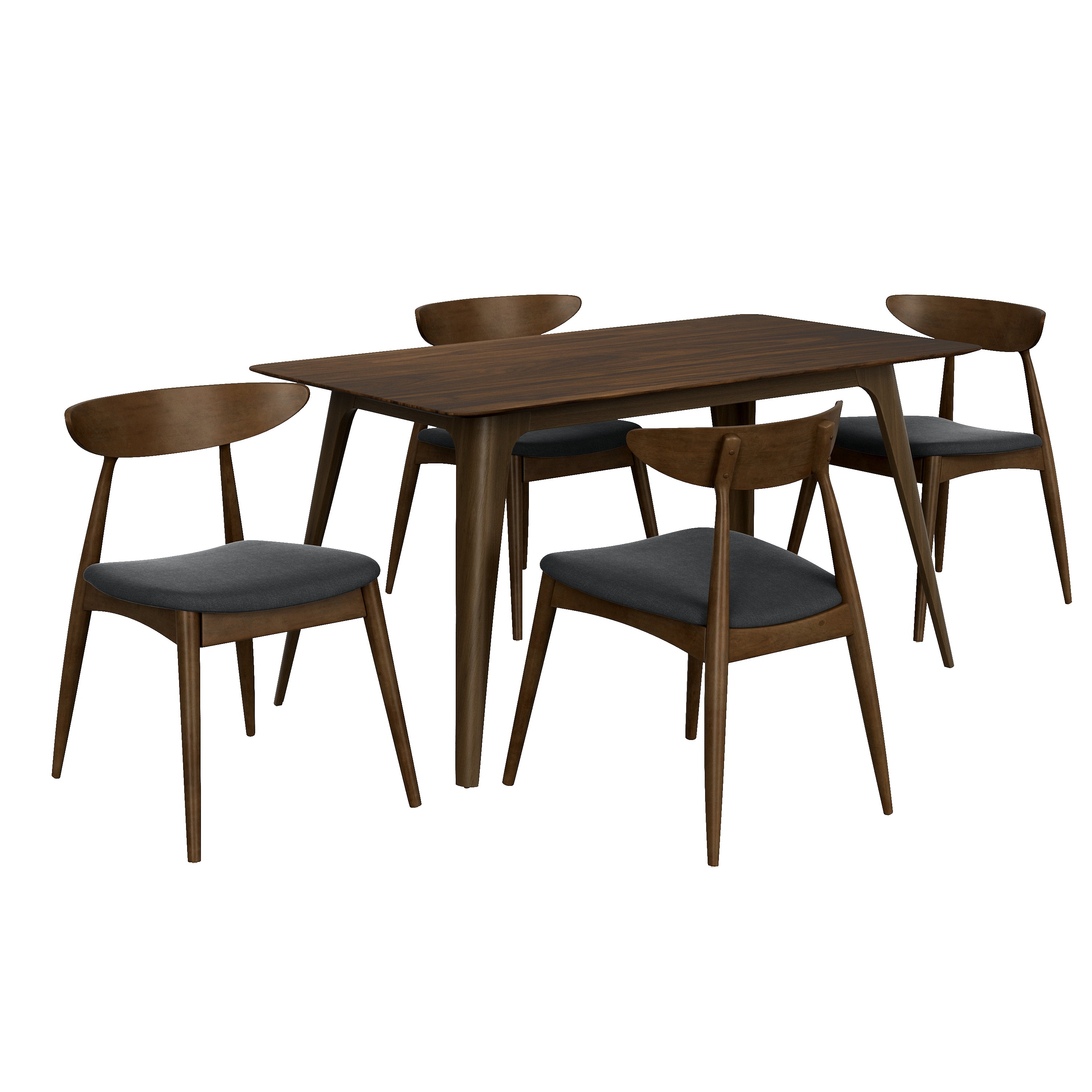 5-Piece Dining Table Set, 1 Table 4 Chairs, Rubberwood Frame, Ergonomic Backrest, Soft Cushioned Chairs, Walnut-Charcoal