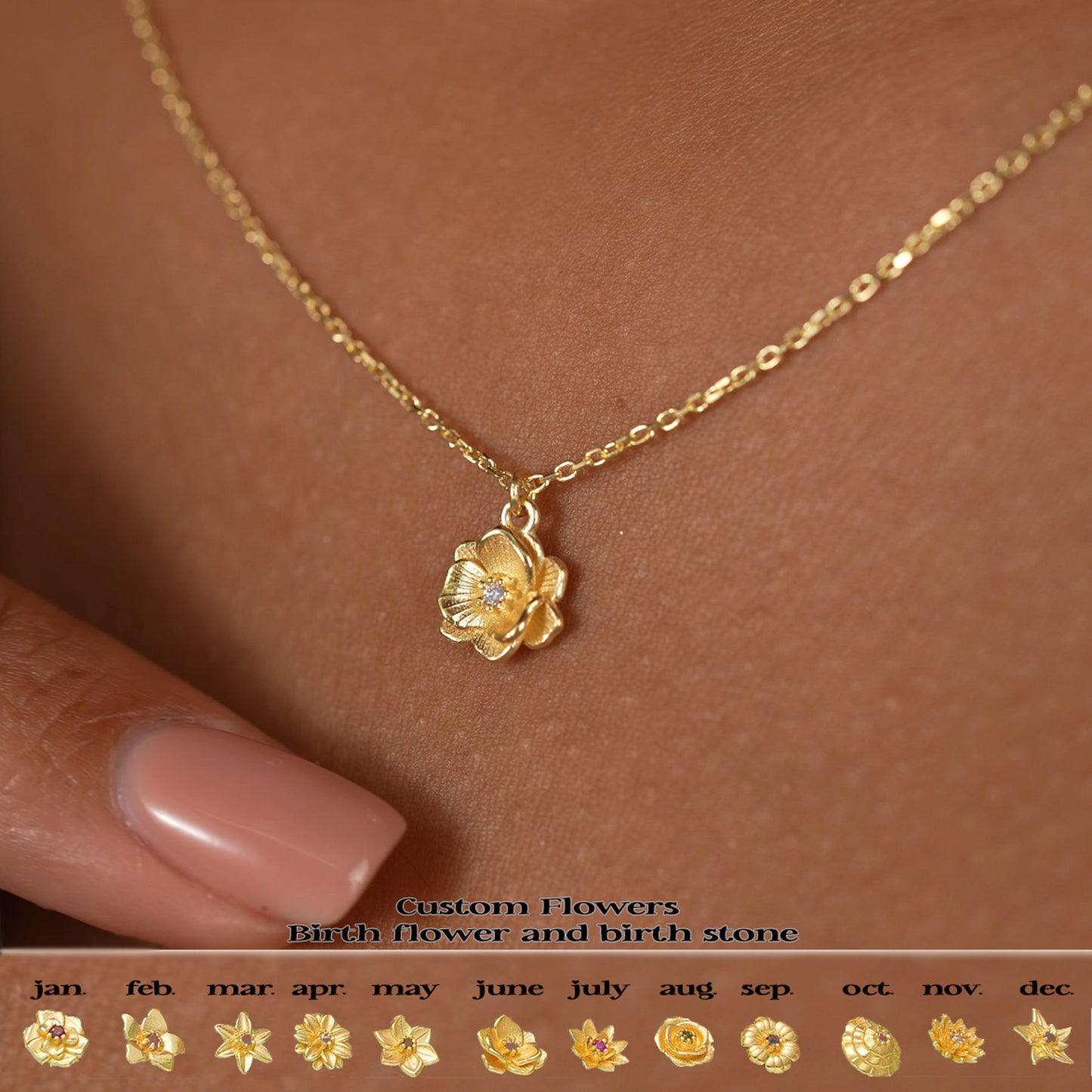 12month Birthday Flower Pendant Three-dimensional Decoration Flower Necklace