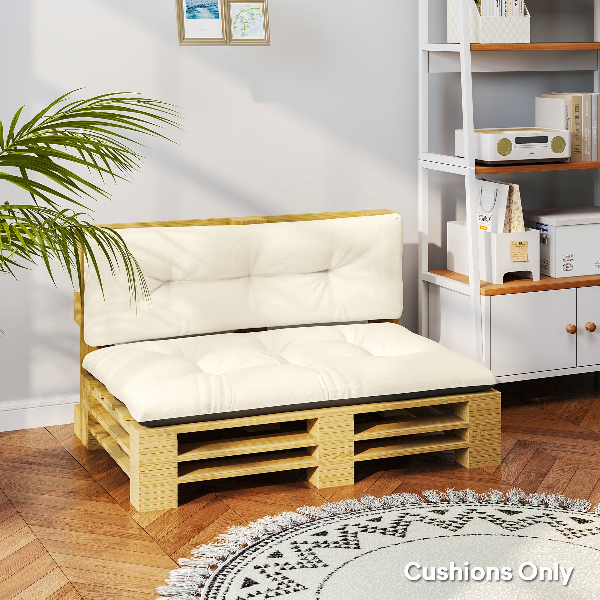 2 Seater Pallet Cushions Outdoor 3.9" Thick Replacement Cushions - Tufted Design for Garden, Patio, Cream White