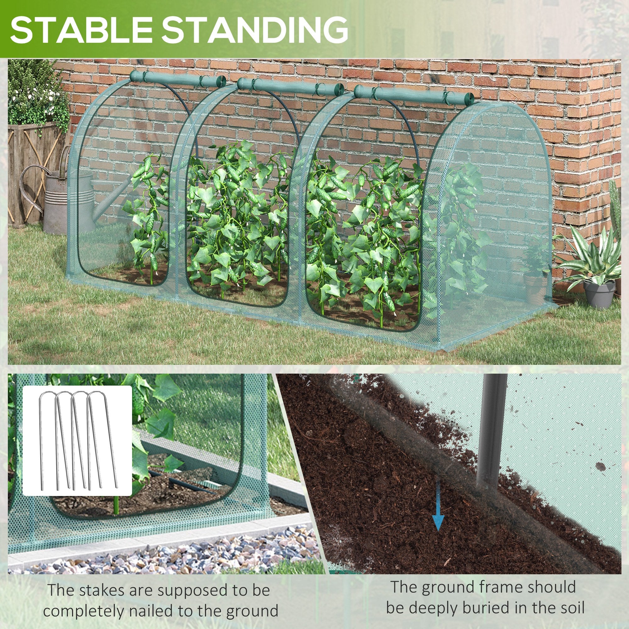 9' x 4' Crop Cage, Plant Protection Tent with Three Zippered Doors, Storage Bag and 4 Ground Stakes, for Garden, Yard, Lawn, Green