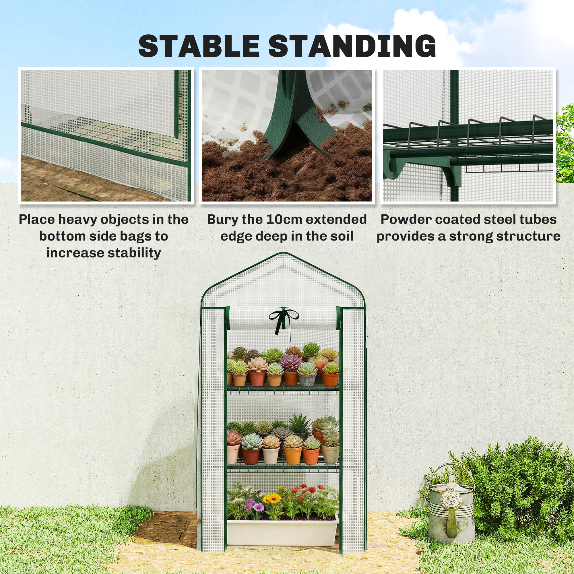 Mini Greenhouse with Screen Roof, Portable Small Greenhouse with Roll-Up Zipper Door, 27.6" x 19.7" x 50", White