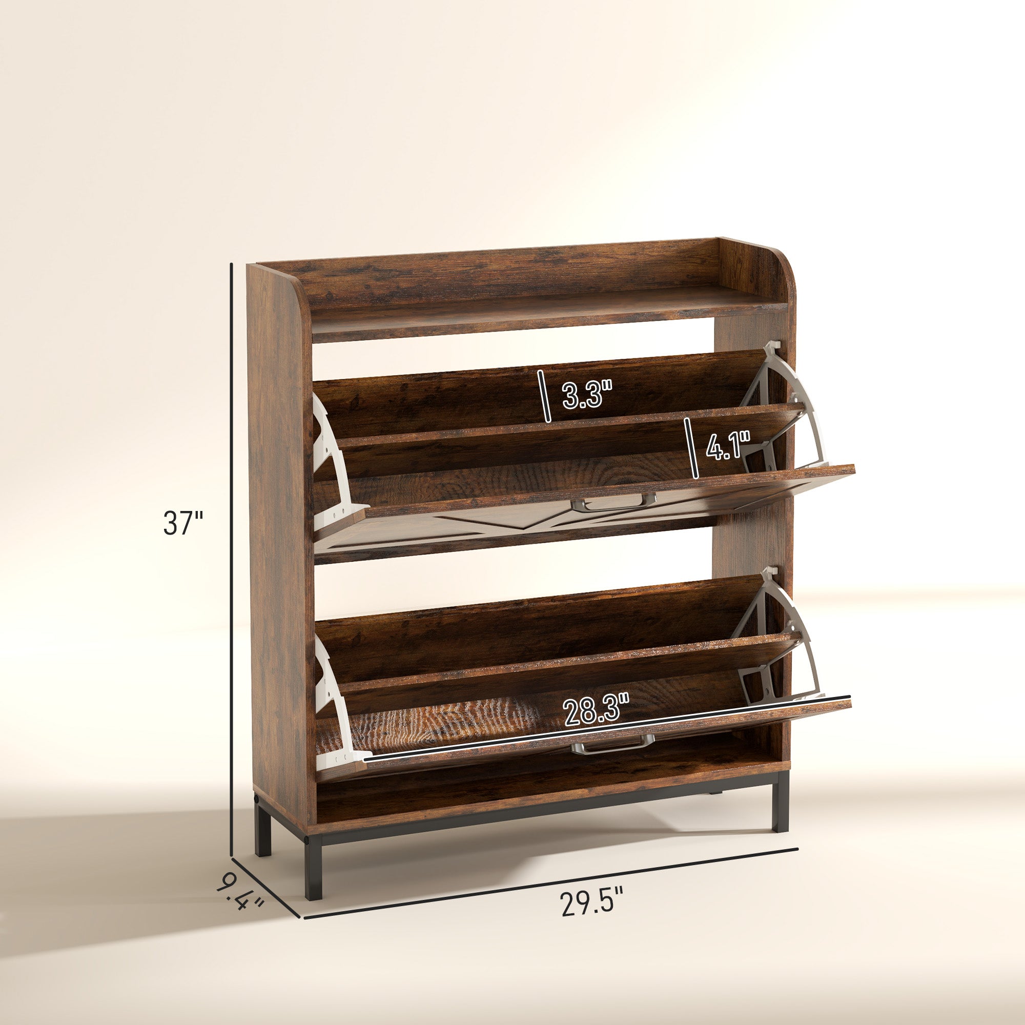 Shoe Cabinet Organizer with 2 Flip Drawers, Legs, Narrow Shoe Storage Cabinet for Entryway, Hallway, Rustic Brown