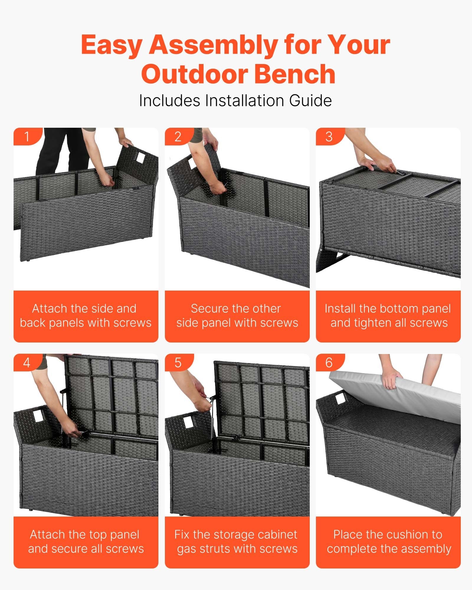 Outdoor Storage Bench PE Rattan 40Gal Deck Box Waterproof Outdoor Seat & Storage