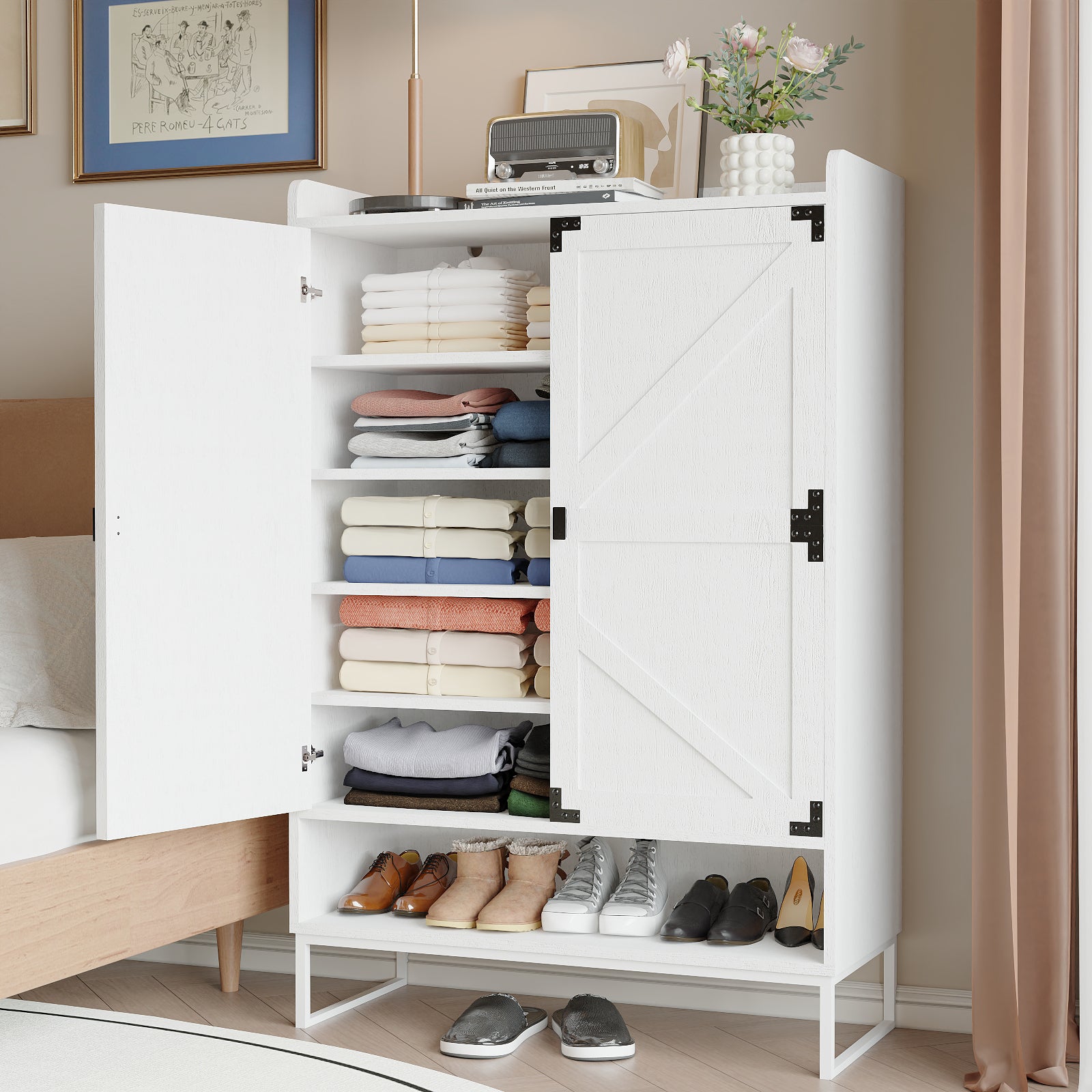 Shoe Cabinet With Doors, 6-Tier Shoe Storage Cabinet With Adjustable Shelves, Wooden Shoes Rack Shoe Storage Organizer For Entryway, Hallway, Closet, Living Room