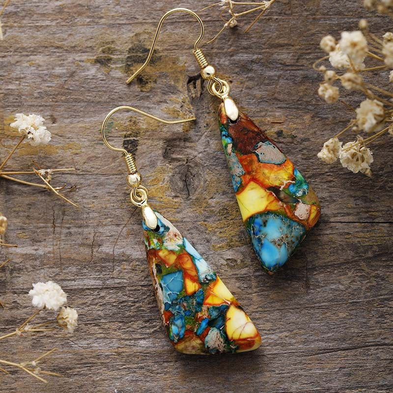 Women's Natural Stone Emperor Stone Triangle Earrings