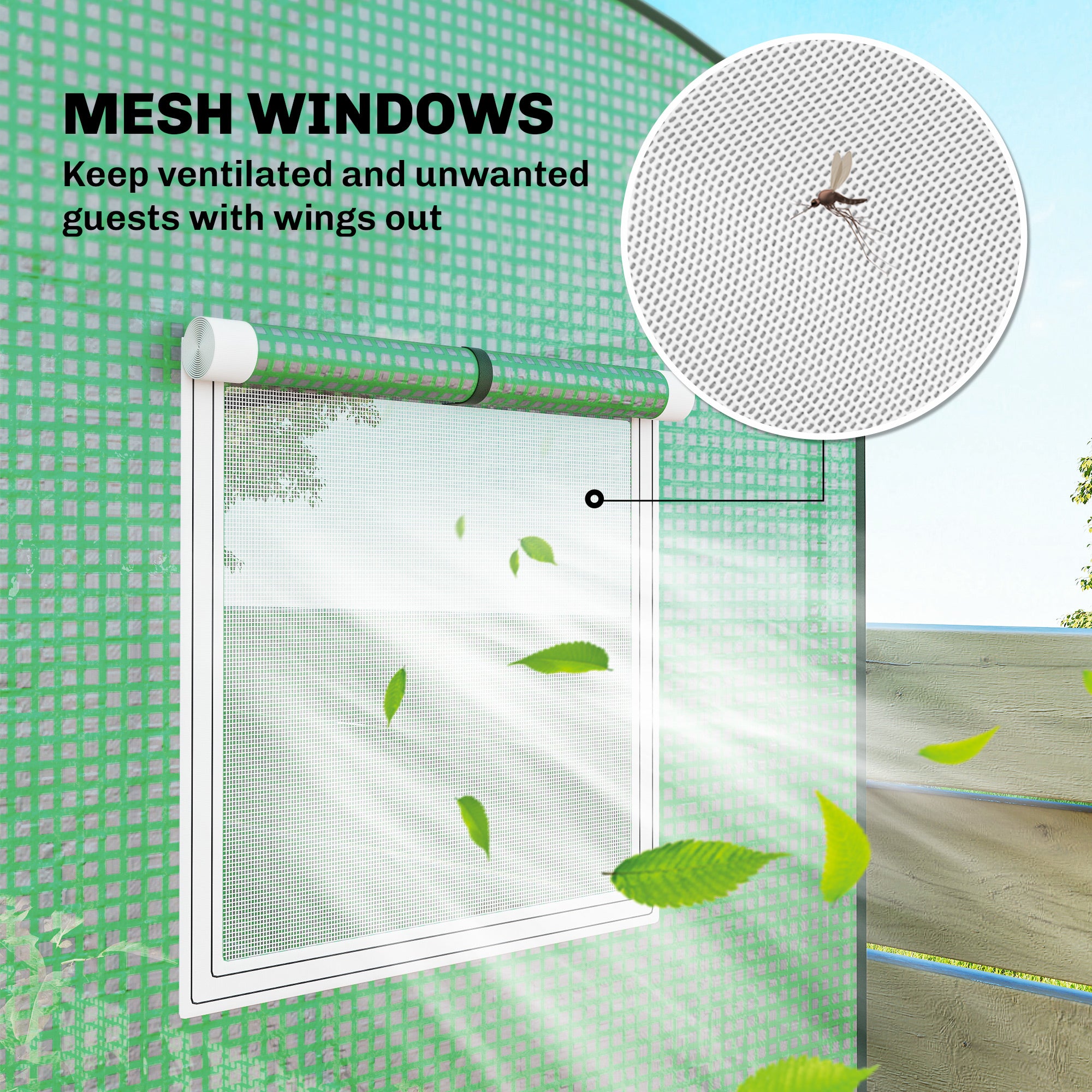 Mini Greenhouse, Portable Greenhouse with Roll-Up Door and 2 Mesh Windows, PE Cover, 78.7" x 29.5" x 74", Green