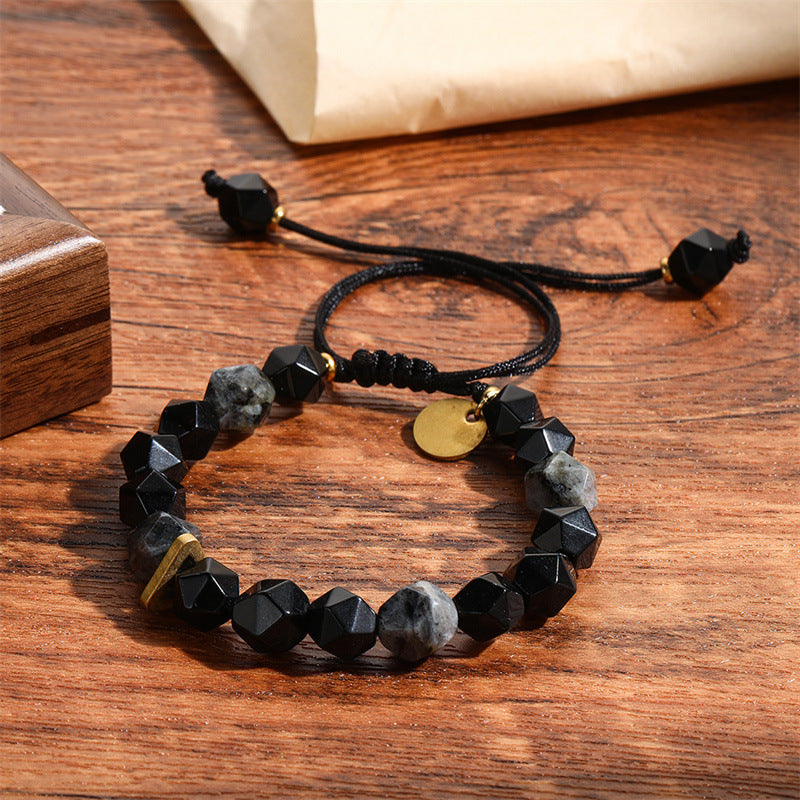 Bracelet Natural Rhombus Black Agate Woven