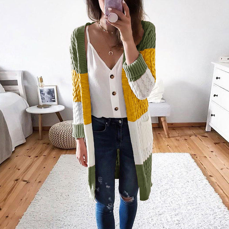 Women Stripe Stitching Contrast Twist Cardigan Sweater